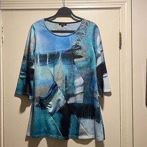 Damee Angle Cut Multicolored Abstract Artistic Funky Tilted Fun Pocket Tunic